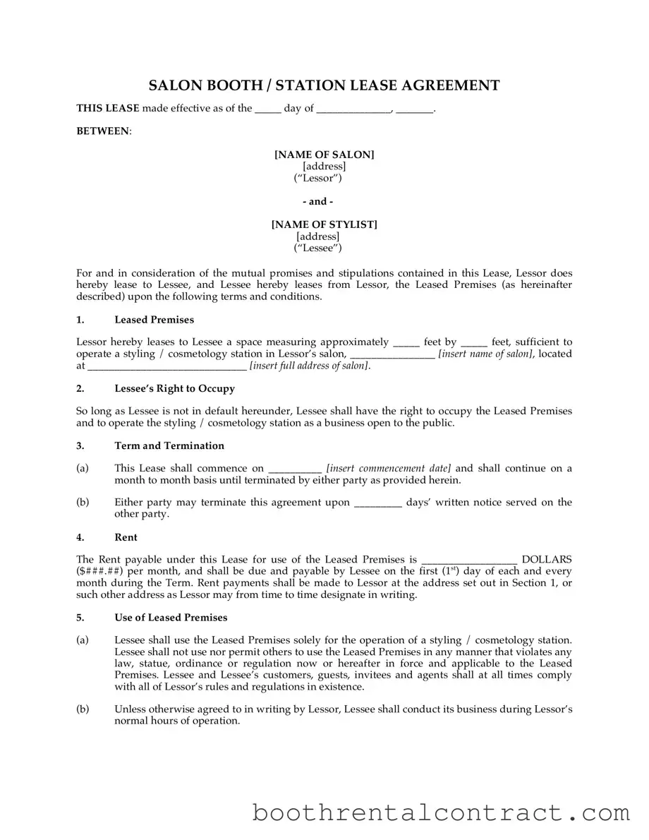 Fill in Your Salon Agreement Template