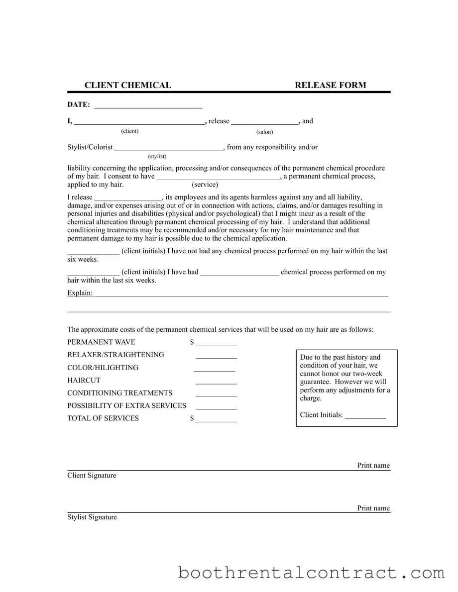 Fill in Your Salon Chemical Waiver Template