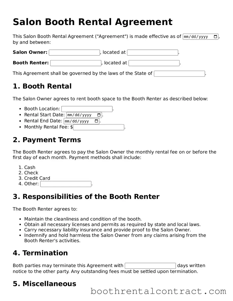 Blank Salon Booth Rental Agreement Form